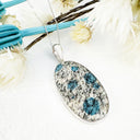 Freeform Natural Elongated Oval K2 Granite with Azurite Silver Pendant