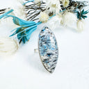 Freeform Natural Elongated Oval K2 Granite with Azurite Silver Ring