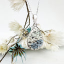 Freeform Natural Large Pear K2 Granite with Azurite Silver Pendant