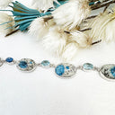 Freeform Natural Large Pear K2 Granite with Azurite and Topaz Silver Necklace
