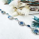 Freeform Natural Large Pear K2 Granite with Azurite and Topaz Silver Necklace
