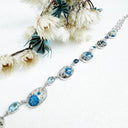 Freeform Natural Large Pear K2 Granite with Azurite and Topaz Silver Necklace