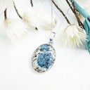 Freeform Natural Oval K2 Granite with Azurite Silver Pendant