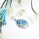 Freeform Natural Oval K2 Granite with Azurite Silver Pendant