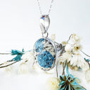 Freeform Natural Oval K2 Granite with Azurite Silver Pendant