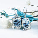 Freeform Natural Short Rectangular K2 Granite with Azurite Silver Drop Earrings