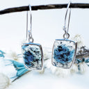 Freeform Natural Short Rectangular K2 Granite with Azurite Silver Drop Earrings