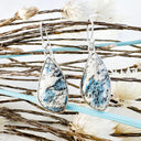 Freeform Natural Triangular K2 Granite with Azurite Silver Drop Earrings No.2