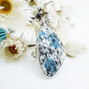 Freeform Natural Triangular K2 Granite with Azurite Silver Ring