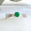 Iconic Three Band Round Cut Emerald White Gold Ring