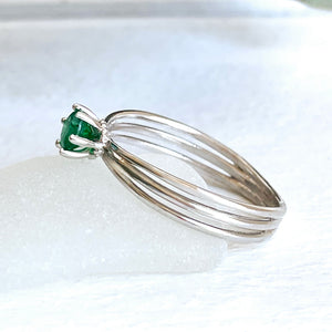 Iconic Three Band Round Cut Emerald White Gold Ring