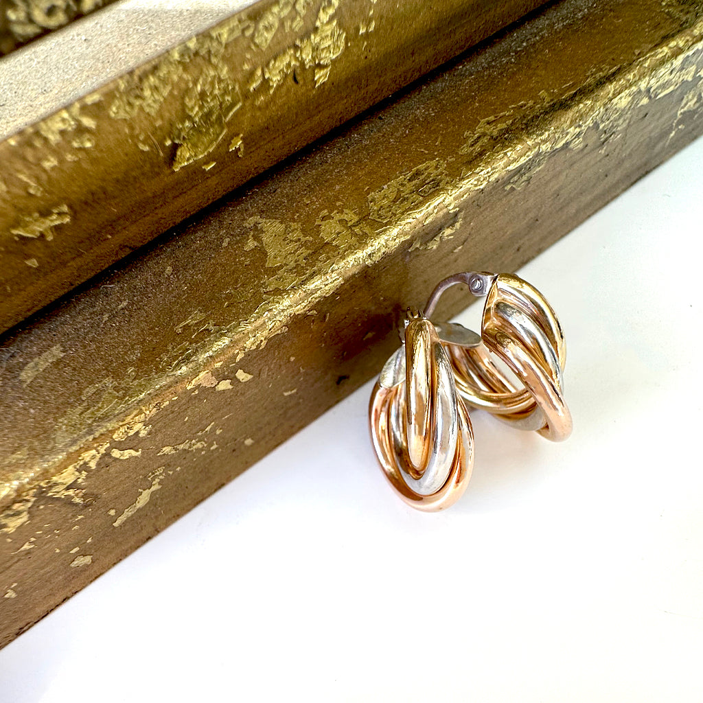 Funky Twisted Three Gold Hoops