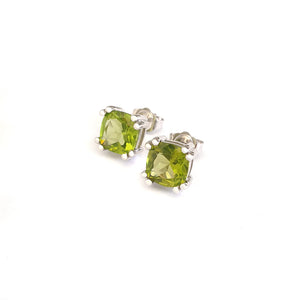 Generous Cushion Cut Double Claw Peridot Studs