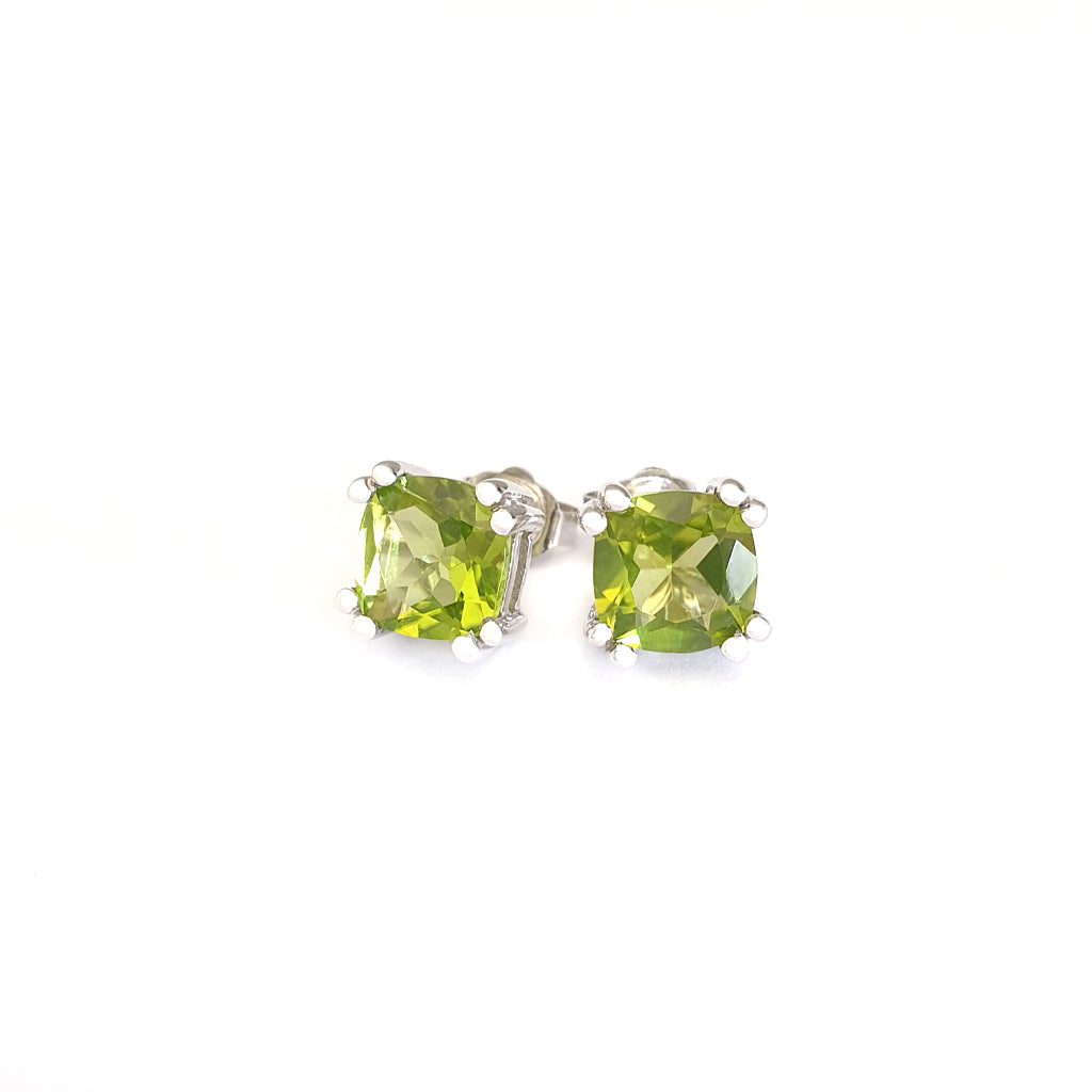 Generous Cushion Cut Double Claw Peridot Studs