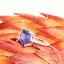 Glam Queen Cushion Cut Tanzanite With Diamond Band White Gold Ring