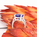 Glam Queen Cushion Cut Tanzanite With Diamond Band White Gold Ring