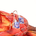 Glam Queen Cushion Cut Tanzanite With Trilogy Diamond Band White Gold Earrings