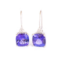 Glam Queen Cushion Cut Tanzanite With Trilogy Diamond Band White Gold Earrings