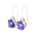Glam Queen Cushion Cut Tanzanite With Trilogy Diamond Band White Gold Earrings