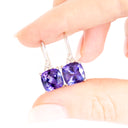 Glam Queen Cushion Cut Tanzanite With Trilogy Diamond Band White Gold Earrings