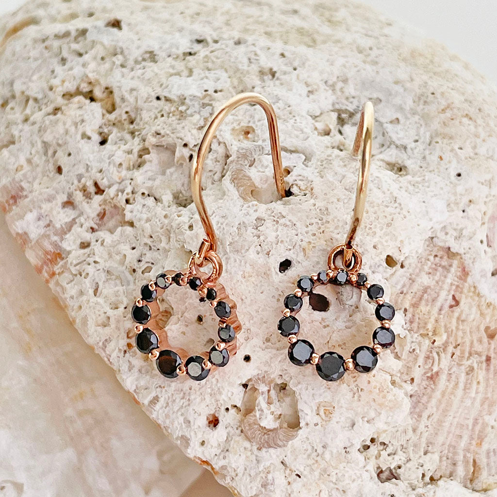 Black Diamond Rose Gold Halo drop earrings