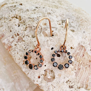 Black Diamond Rose Gold Halo drop earrings