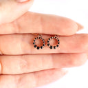 Glamorous Circular Black Diamond Halo Rose Gold Drop Earrings