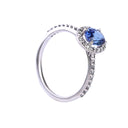 Glorious Blue Sapphire and Diamond Halo White Gold Ring