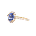 Glorious Blue Sapphire and Diamond Halo Yellow Gold Ring