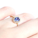 Glorious Blue Sapphire and Diamond Halo Yellow Gold Ring