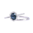 Glorious Teal Sapphire and Diamond Halo White Gold Ring and Band Set