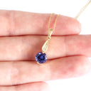 Golden Diamond Droplet Round Cut Tanzanite Yellow Gold Pendant