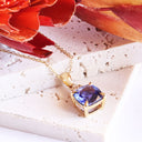 Gorgeous Cushion Cut Tanzanite And Trilogy Diamond Accent Yellow Gold Pendant