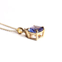 Gorgeous Cushion Cut Tanzanite And Trilogy Diamond Accent Yellow Gold Pendant