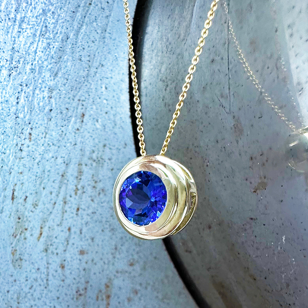 Gorgeous Double Bezel Round Cut Yellow Gold Slider Pendant