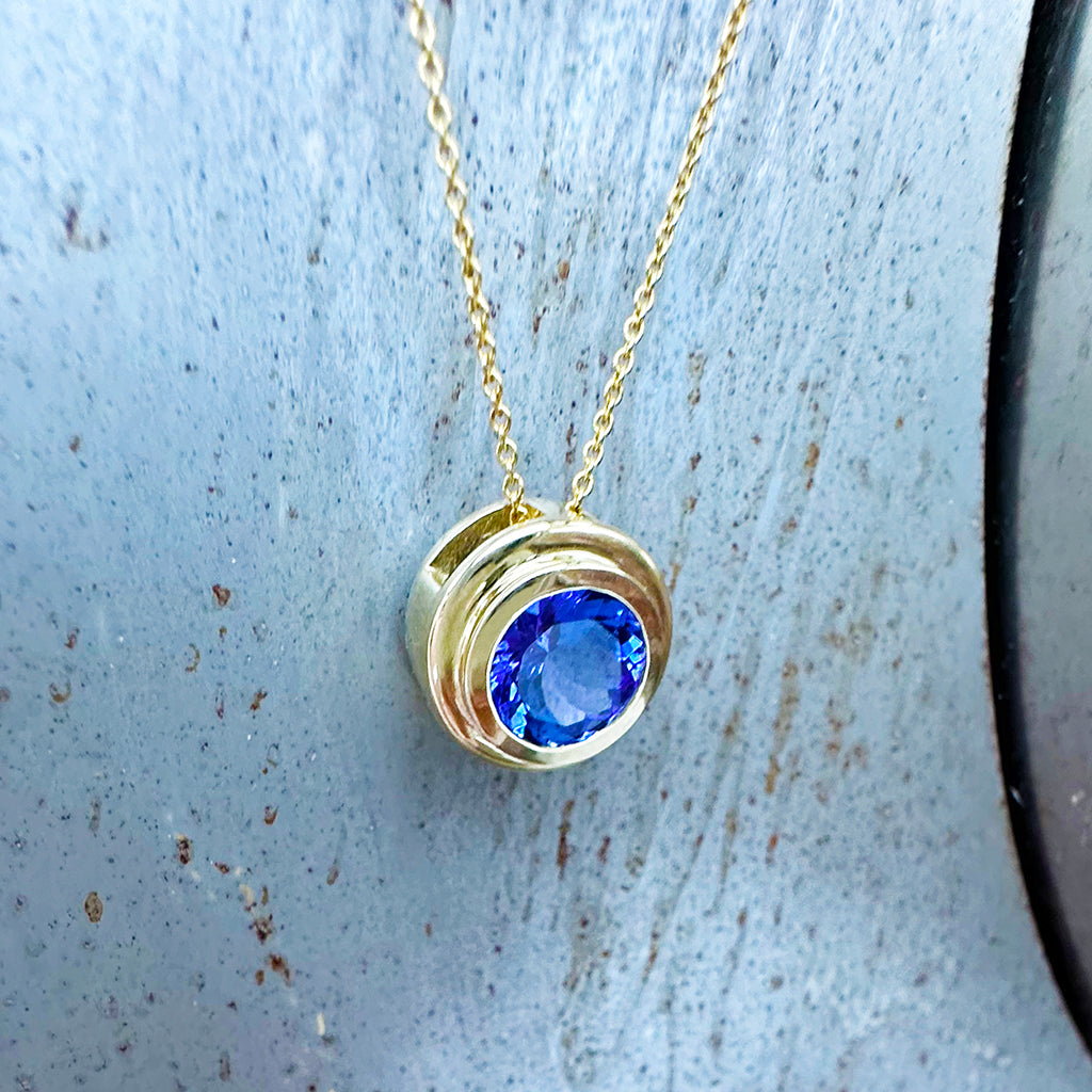 Gorgeous Double Bezel Round Cut Yellow Gold Slider Pendant