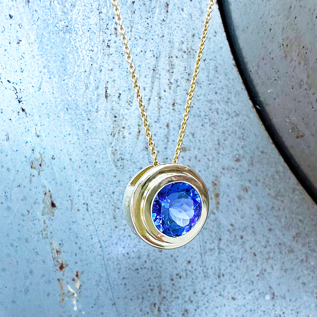 Gorgeous Double Bezel Round Cut Yellow Gold Slider Pendant