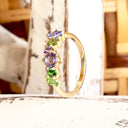 Gorgeous Multi Stone Tanzanite And Tsavorite Yellow Gold Ring