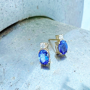 Gorgeous Oval Tanzanite and White Highlight Yellow Gold StudsGorgeous Oval Tanzanite and White Highlight Yellow Gold Studs