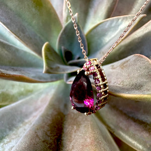 Gorgeous Pear Cut Purple Rhodolite and Pink Sapphire Pendant