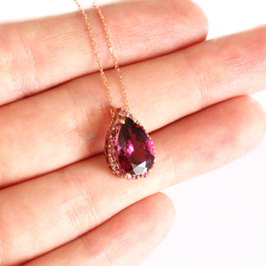 Gorgeous Pear Cut Purple Rhodolite and Pink Sapphire Pendant