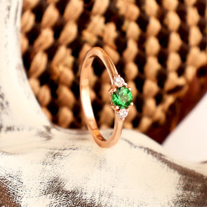 Gorgeous Rose Gold Tsavorite Ring With Petite Diamond Shoulder Highlights