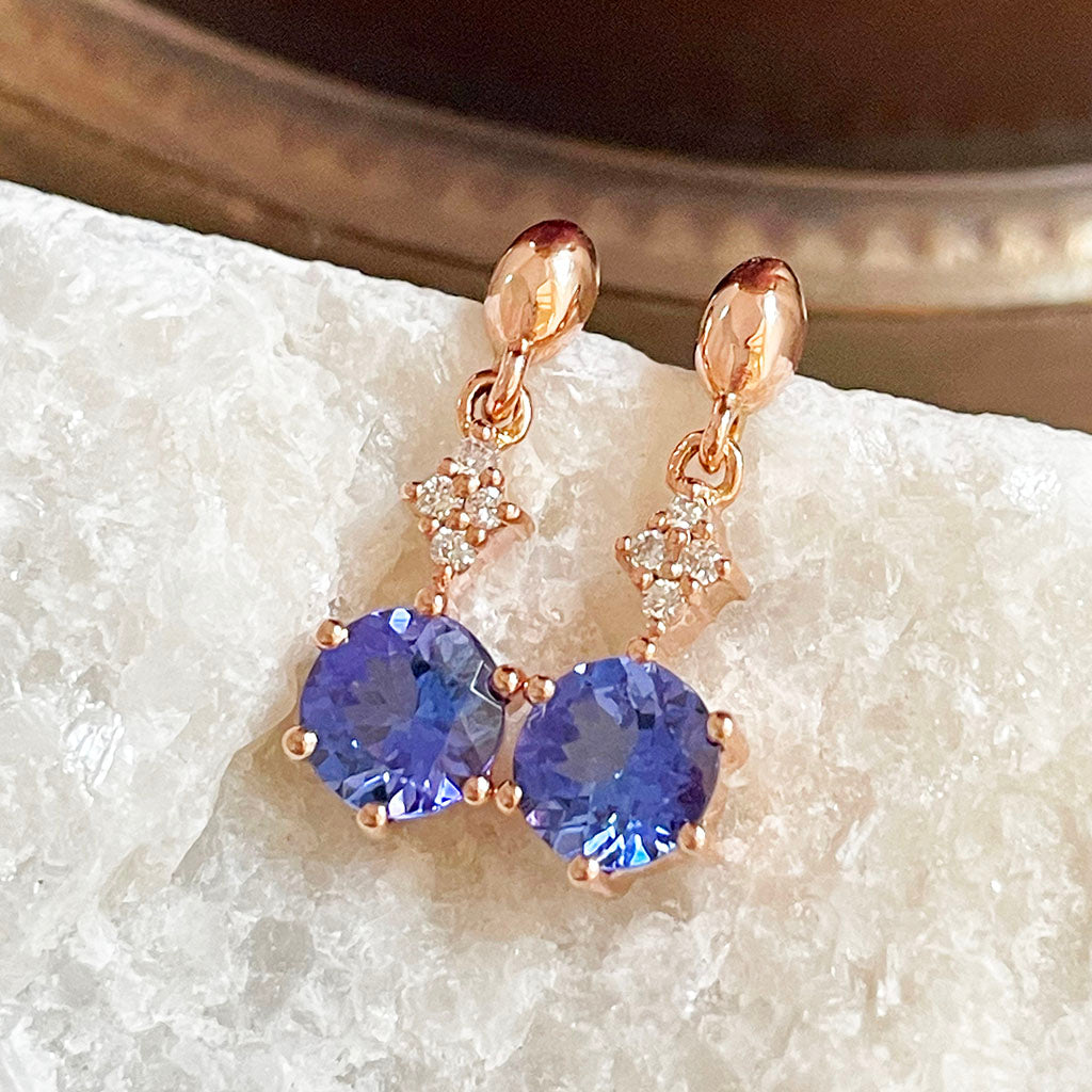 Tanzanite and Diamond Rose Gold Drop Earrings