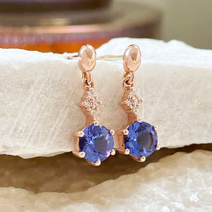Tanzanite and Diamond Rose Gold Drop Earrings