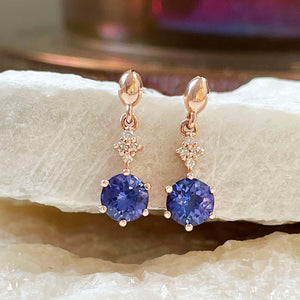 Tanzanite and Diamond Rose Gold Drop Earrings