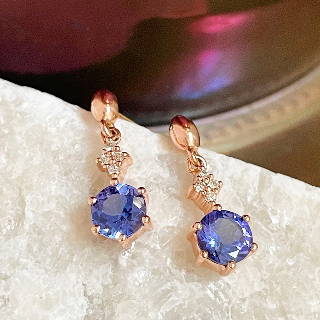 Tanzanite and Diamond Rose Gold Drop Earrings
