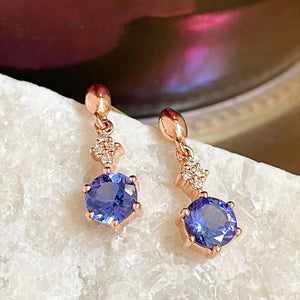 Tanzanite and Diamond Rose Gold Drop Earrings