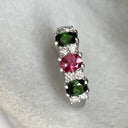 Gorgeous Trilogy Oval Green and Pink Tourmaline and Double Diamond Accent Ring