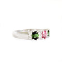 Gorgeous Trilogy Oval Green and Pink Tourmaline and Double Diamond Accent Ring