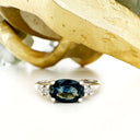 Gorgeously Elegant Oval Teal Sapphire and White Diamond White Gold Ring